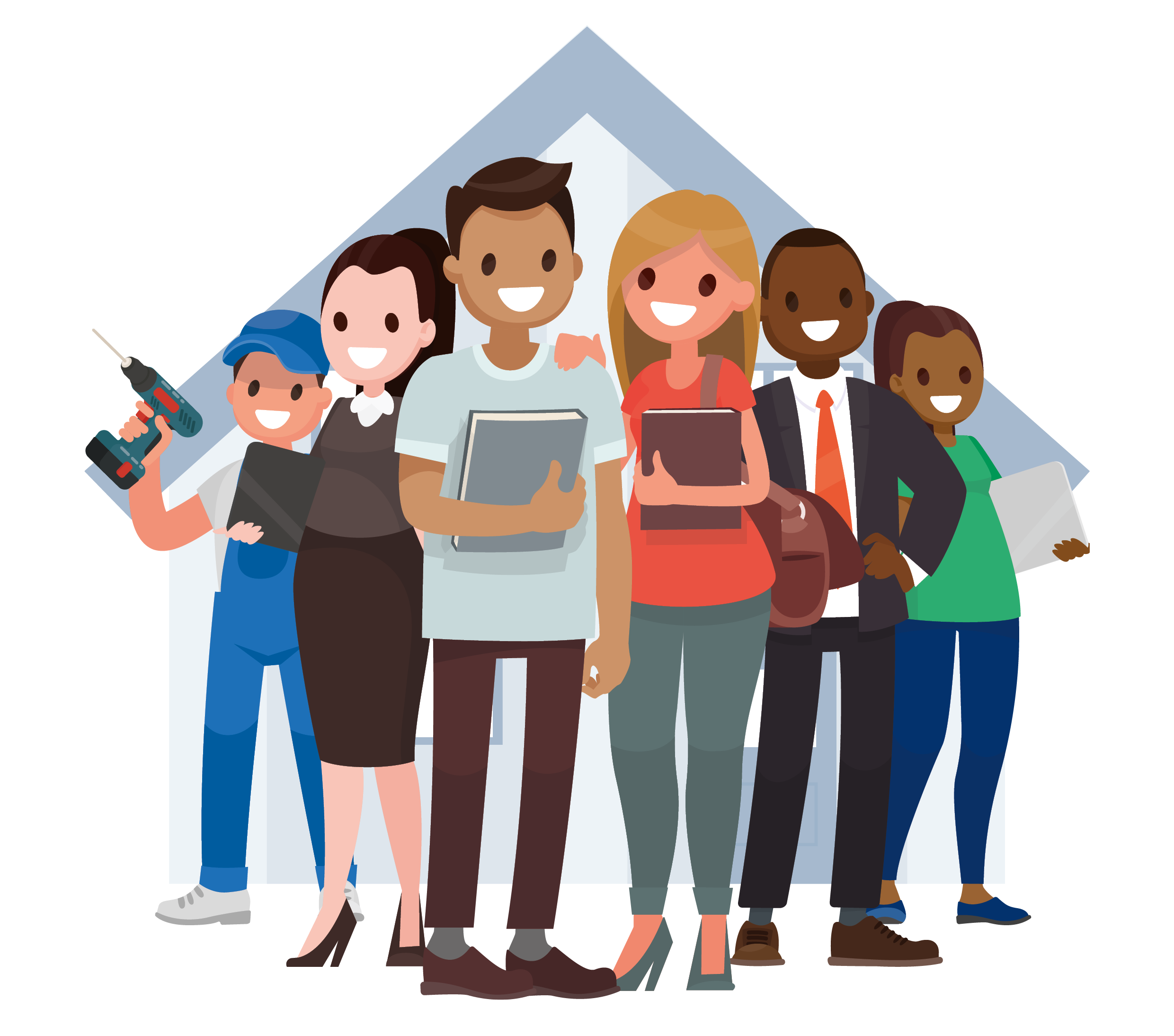 tekening van diverse hulpverleners