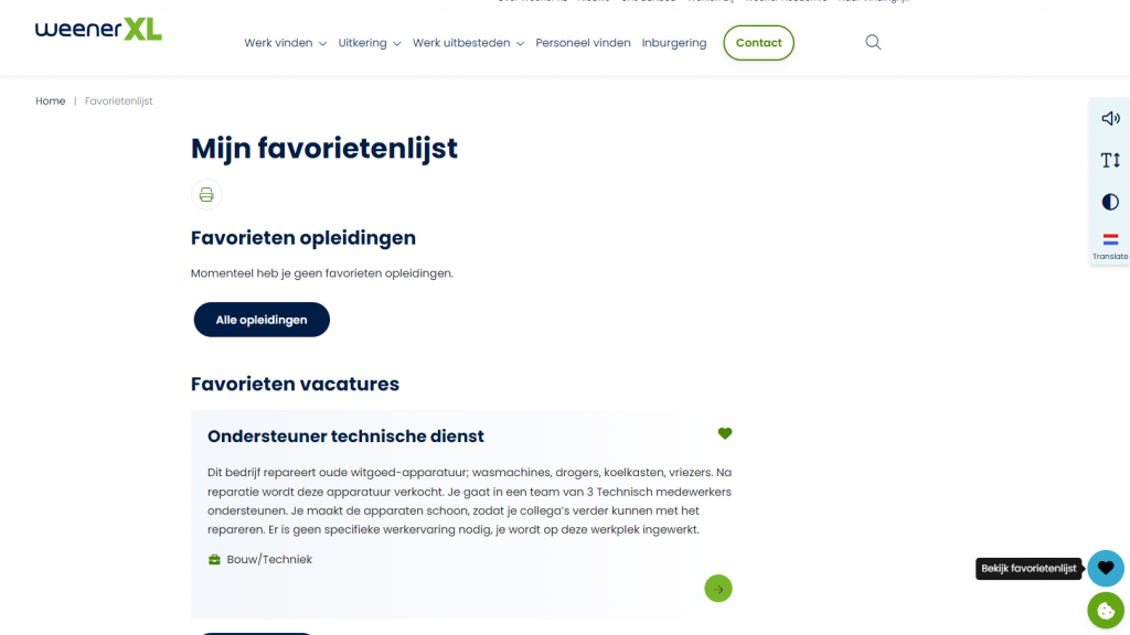 Schermafbeelding van de favorietenlijst.