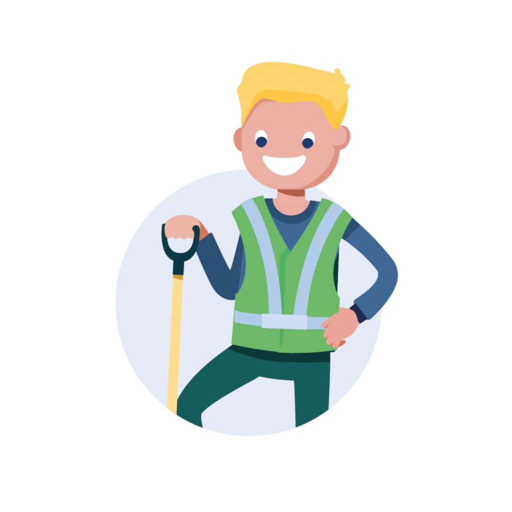 Illustratie van een collega met een schep in zijn handen.